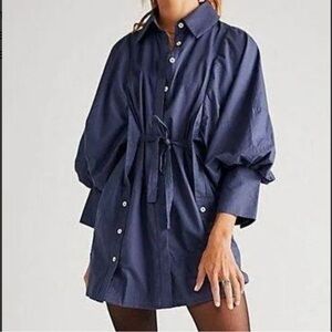 Free People Christi Shirtdress in Midnight Blue